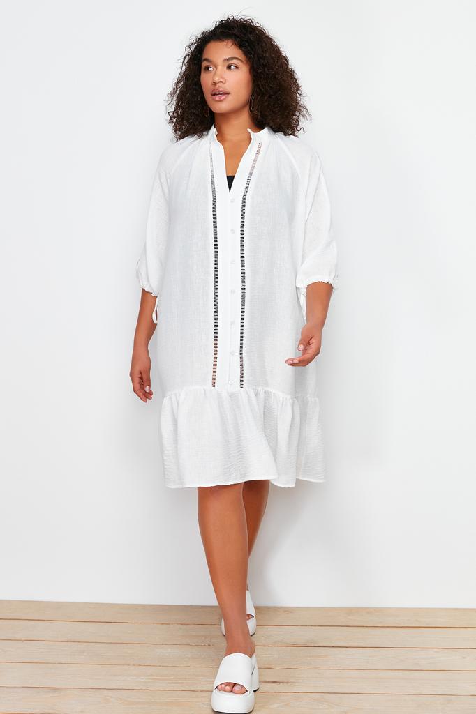 Women's Fashion New Plus Big Size Dress Black V-Neck Flounce Hem Beach Dress