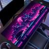 Large Gaming Mouse Pad Synthwave City Print Stitched Edges Non Slip Rubber Base For Gamer Laptop Office Workstation