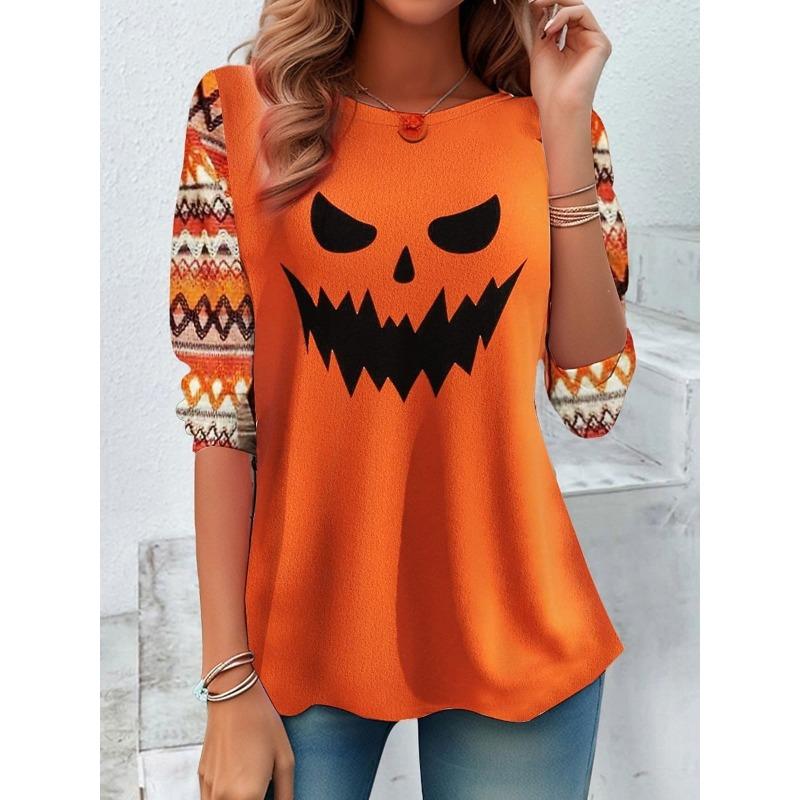 Witch Festival Outfit Women's Halloween Dark Style Printed Long Sleeve Shirt Polyester Comfortable Long Sleeve