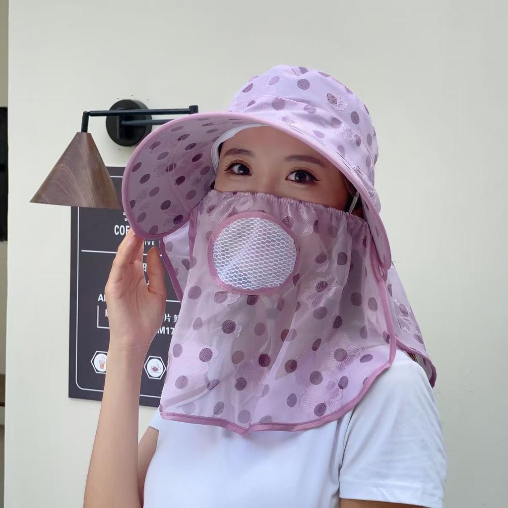 Sun hat women Korean version big eaves mask shawl hat breathable mesh sun protection hat summer outdoor cool tea picking hat