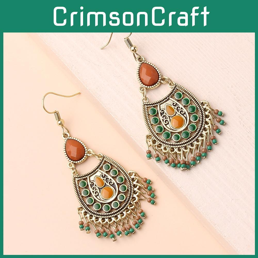 Bohemian Ethnic Long Drop Earrings With Geometric Shape And Waterdrop Details For Women
