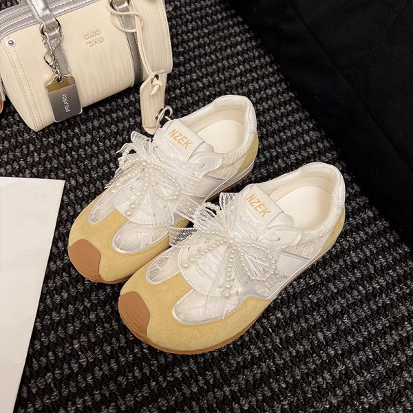 Fashion Shoes Woman 2025 Slip On Sneakers Tennis Female Ballet Flats New Sports Breathable Summer Ballerinas Small Casual Golden Lace