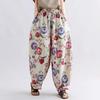 Plus Size Cotton Vintage Floral High Waist Casual Loose Long Spring Summer Autumn Harem Pants Women Trousers