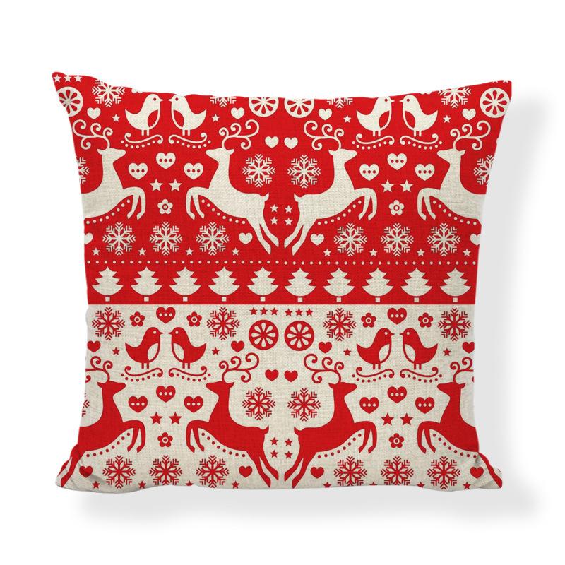 Red Series Santa Claus Pattern Throw Pillow Cover with Short Plush Print for Living Room Sofa Decoration Cushion Cover