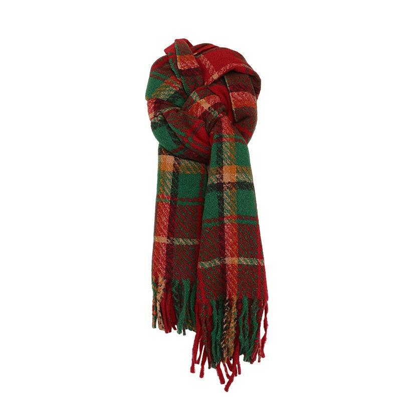Autumn and winter khaki plaid scarf commuter ladies scarf long shawl dual-purpose Christmas wind