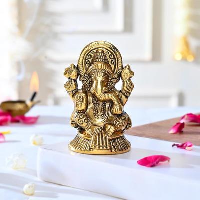 Ganesha Idol Showpiece Aluminum Golden Finish Ganesha Idol for Gift & Home Decor, Pooja Room, Mandir Housewarming Gifts