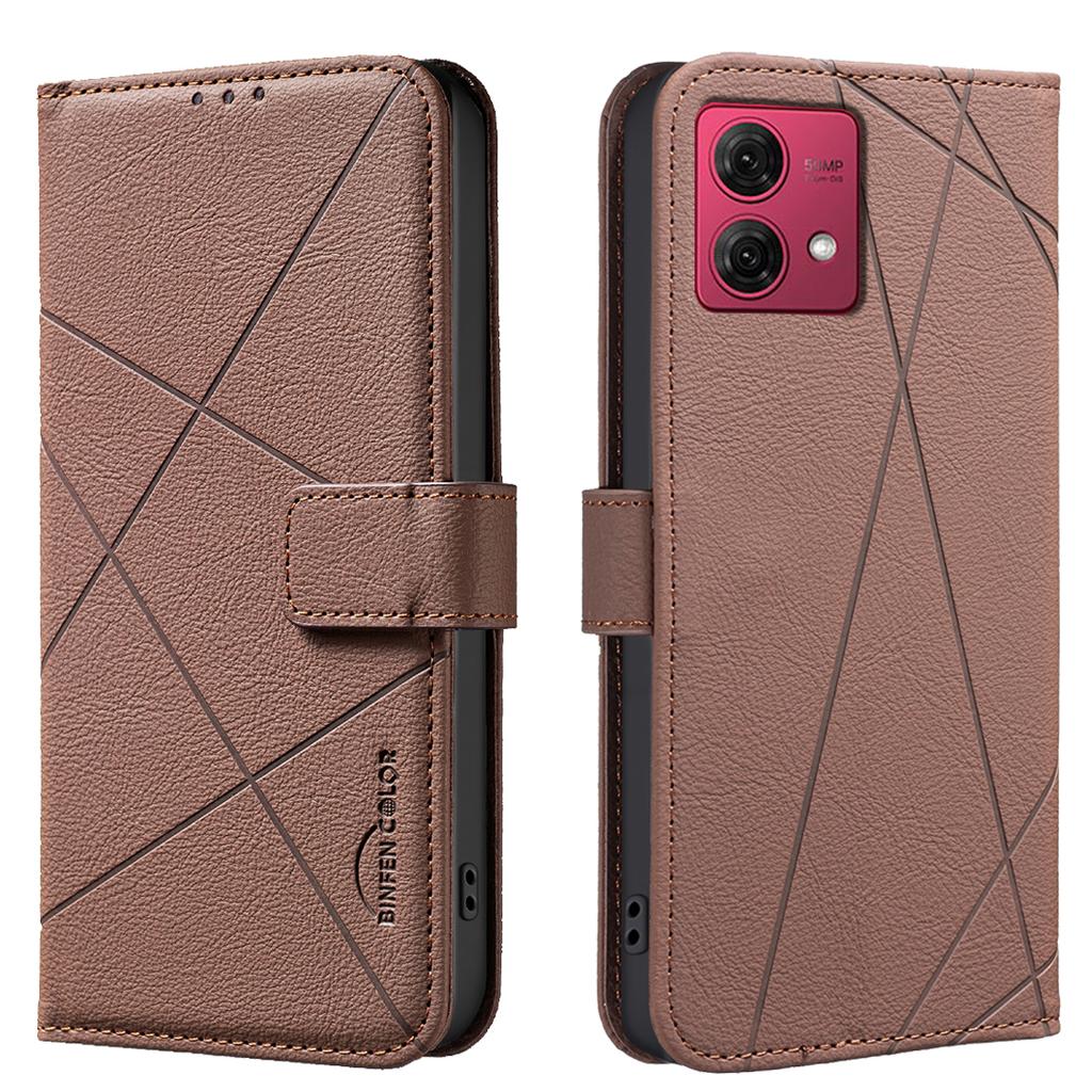 For Motorola Moto G84 5G Case BINFEN COLOR BF35 Geometry Imprinted Leather Phone Cover RFID Blocking Wallet Stand
