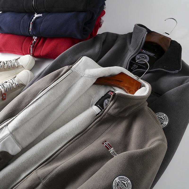 Norwegian Men's Plus-Size Double-Layer Fleece Jacket - Cold-Resistant, Warm, Stand-Up Collar