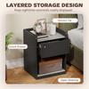 Modern Bedside Table, Slim Nightstand with Drawer, Shelf and Cable Holes, Black and Grey Wood Effect