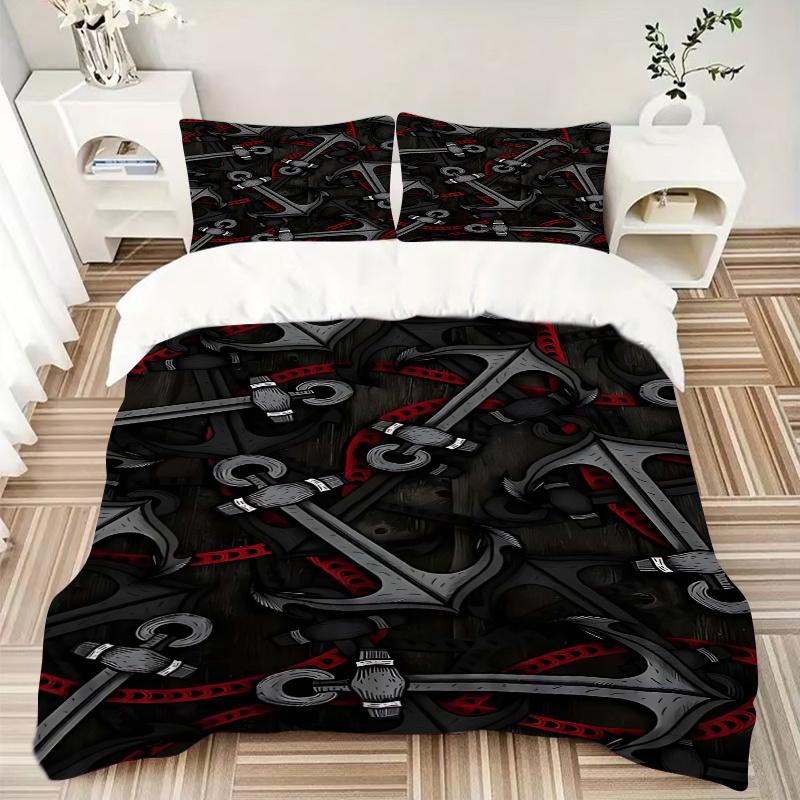 3pcs Anime Cartoon Design Anchor Pattern Bedding Set with One Quilt Cover and Two Pillowcases (No Core) - Home Decor, Festival Gift, Polyester Fabric,
