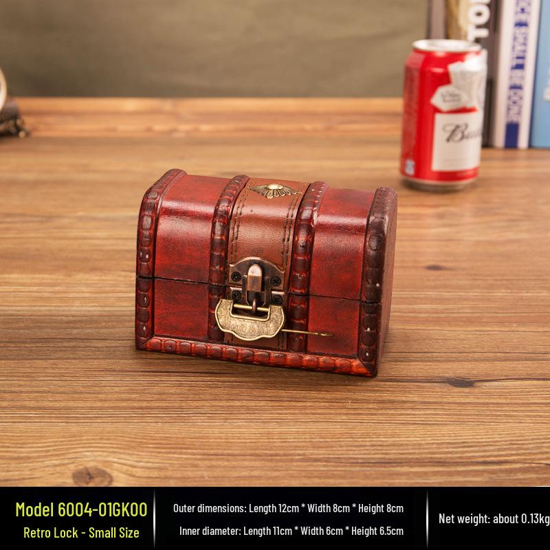Antique-Style Distressed Wooden Jewelry Box with Lock – Secret Storage Treasure Chest Prop