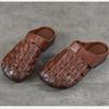 Johnature Genuine Leather Round Toe Flat Slippers Hollow Out Soft Soled Outdoor Slides Women's Slip-on Sheos