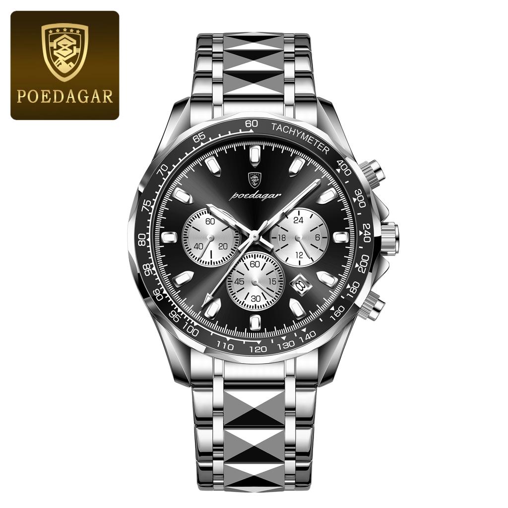 POEDAGAR Relógio Masculino de Marca de Luxo À Prova d'Água Luminoso de Aço Inoxidável Cronógrafo Data Quartzo Relógio de Negócios para Homem