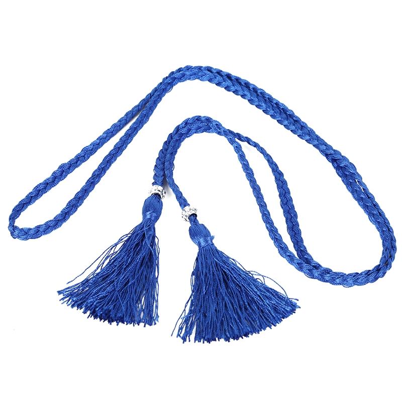 Women's Braided Tassel Waist Belt Bohemian Rope Belt with Tassel Ends Simple All-Match Ethnic Waistband for Dress Jeans Tunic