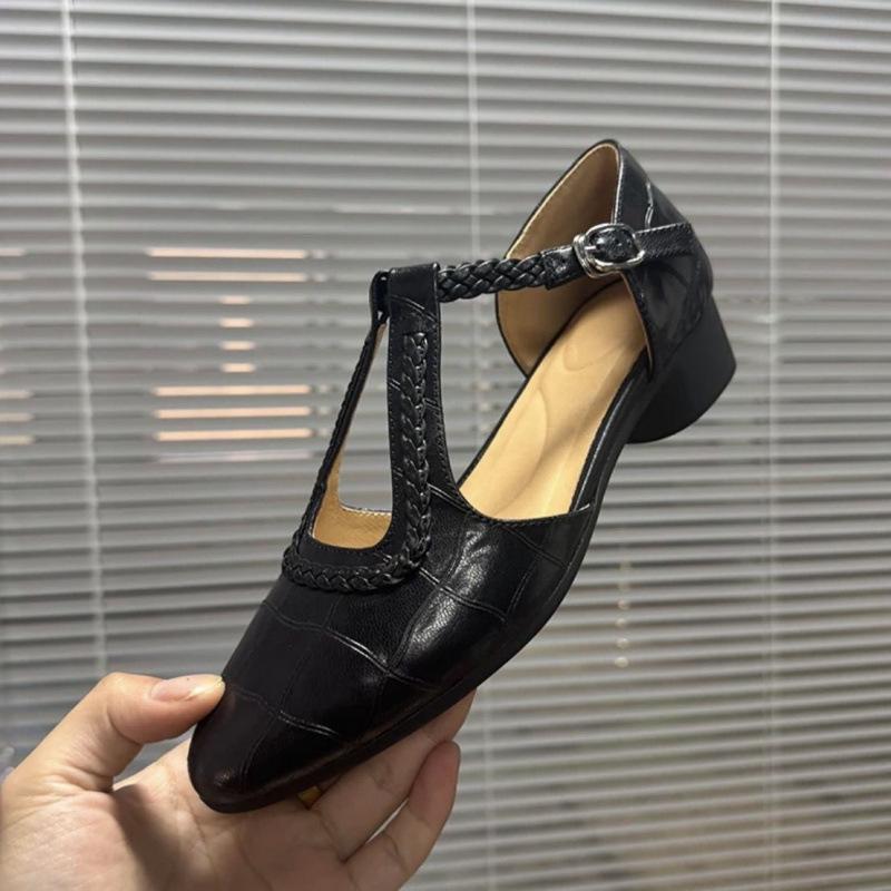 3cm/sheepskin/genuine leather thick heel sandals women's summer bag head hollow mango pointed head soft sole soft surface comfortable women's shoes