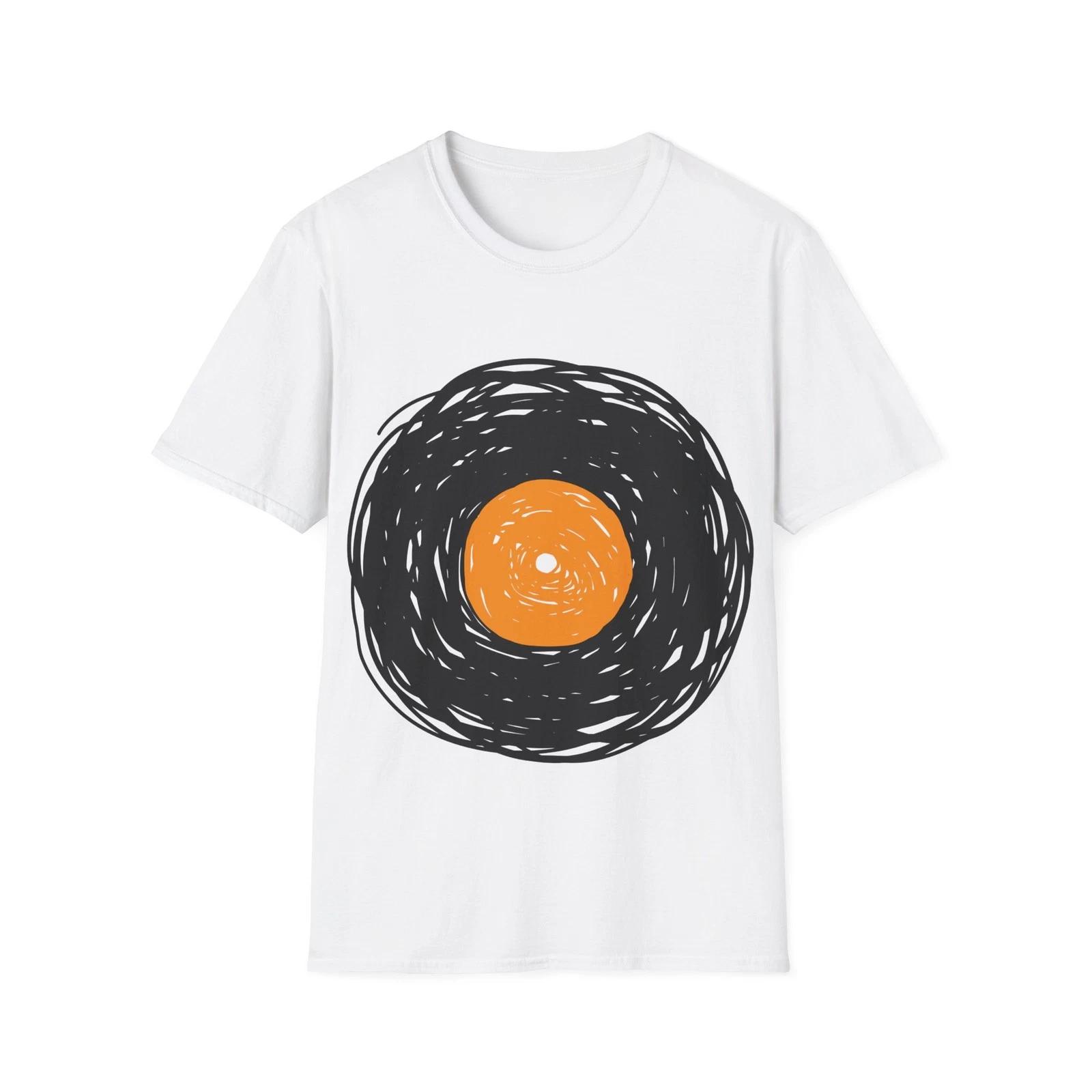 Vinyl Album Sketch T-Shirt, Retro Music Graphic Tee, Regular Fit Top 3XL