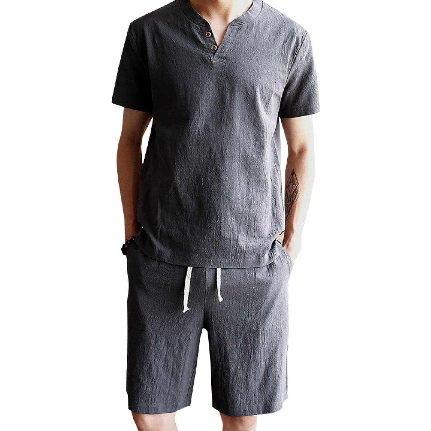 

SUN KAKU Loungewear Pajama Set, Cool and Comfortable, 2-Piece Set with V-Neck, Short Sleeves, T-Shirt, and Sarouel Pants, Perfect for Summer, Quick-Dr