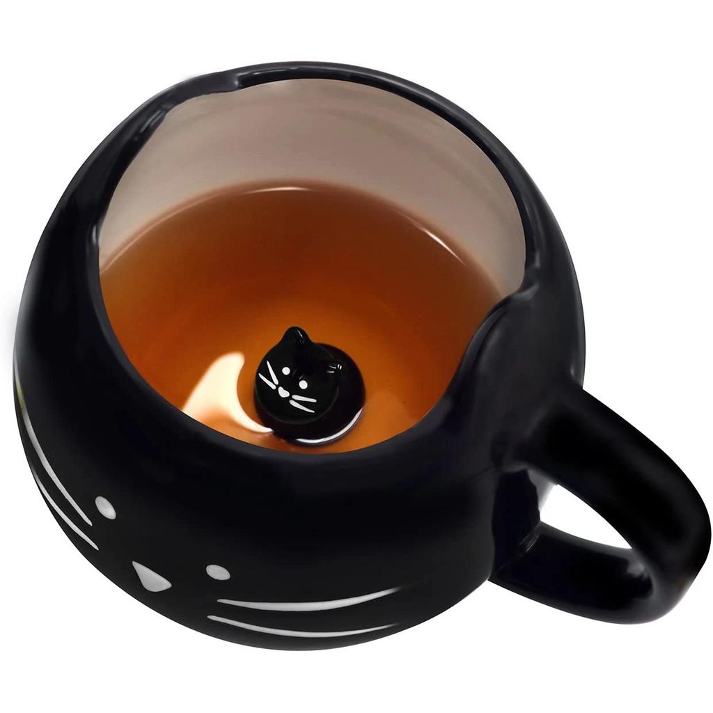 Kočičí hrnek Kočičí hrnek na kávu pro ženy Dívky Roztomilé keramické Mňau hrnky pro milovníky koček šálek na čaj 12 oz Bílá, Černá