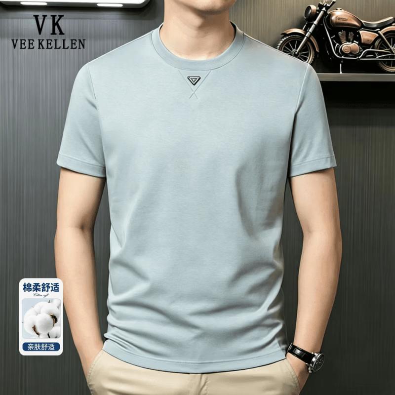 VEE KELLEN Men s Casual Embroidered Short Sleeve T-Shirt L
