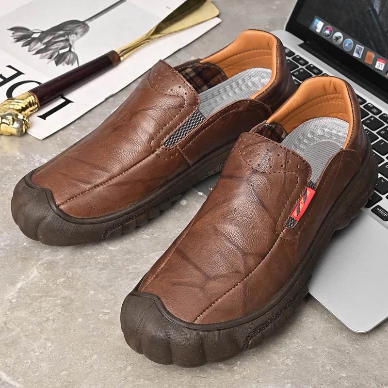 New Luxury Brand Men's Leather Casual Shoes Breathable Outdoor Sneakers Shoes Antiskid Sport Walking Trekking Climb Shoes Loafer