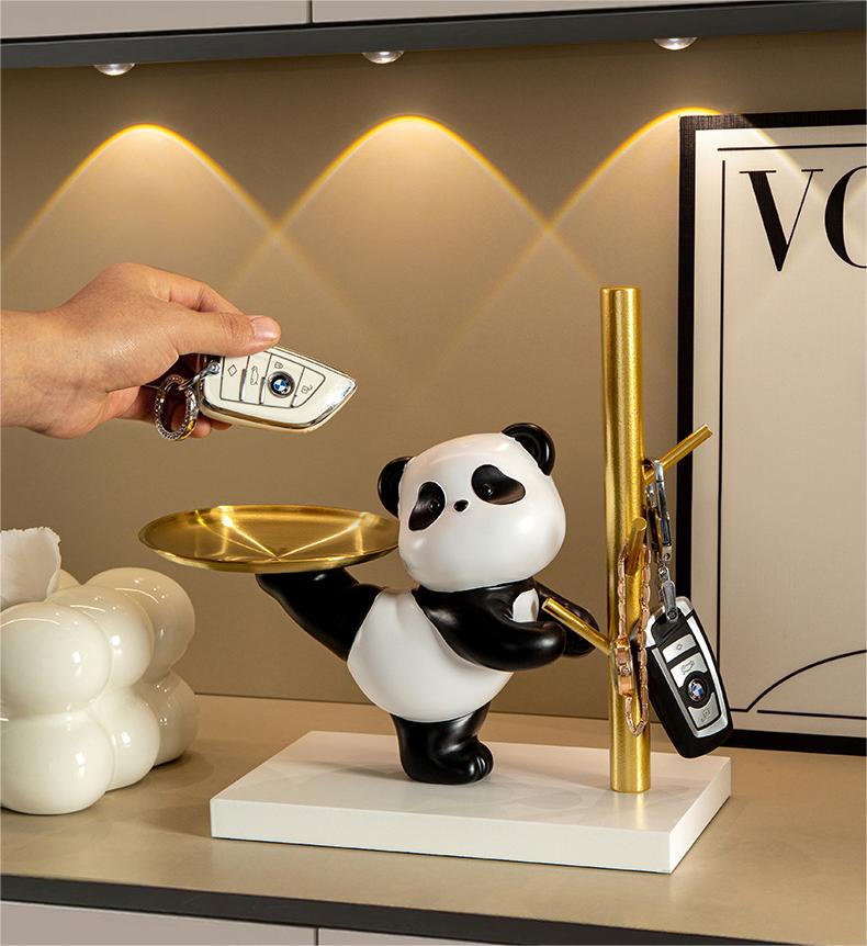 One Piece Panda Tray Key Storage Ornament, Resin Panda Sculpture Jewelry Rack, Home Desk Decor.