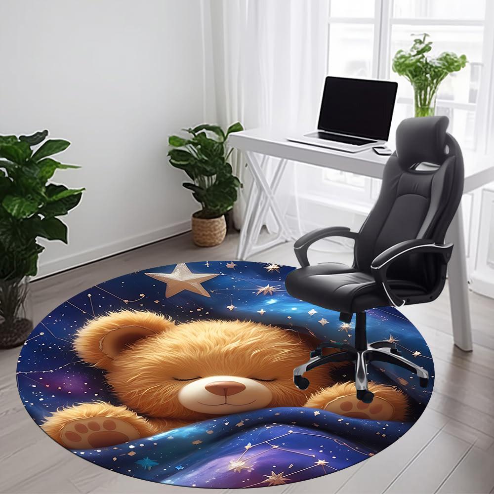 1PC Teddy Bear Constellations Office Round Area Rug, Mat Suitable ForOffice, Under Office Chairs Bedroom Living Room Home Decor, Room Deco
