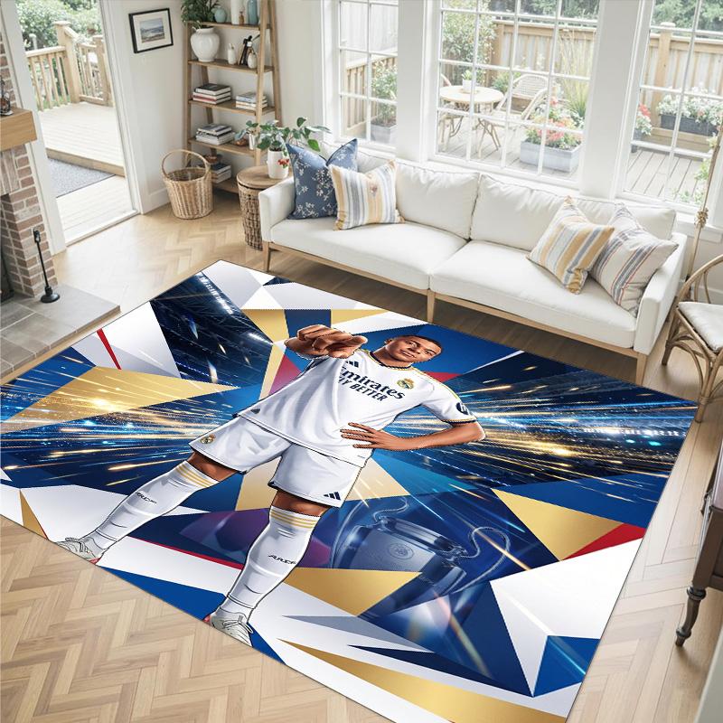 Kylian Mbappe Design Kristall Samt Teppich Gemütlich Nicht?Rutschfester Teppich mit Aufdruck für Schlafzimmer Wohnzimmer Eingang