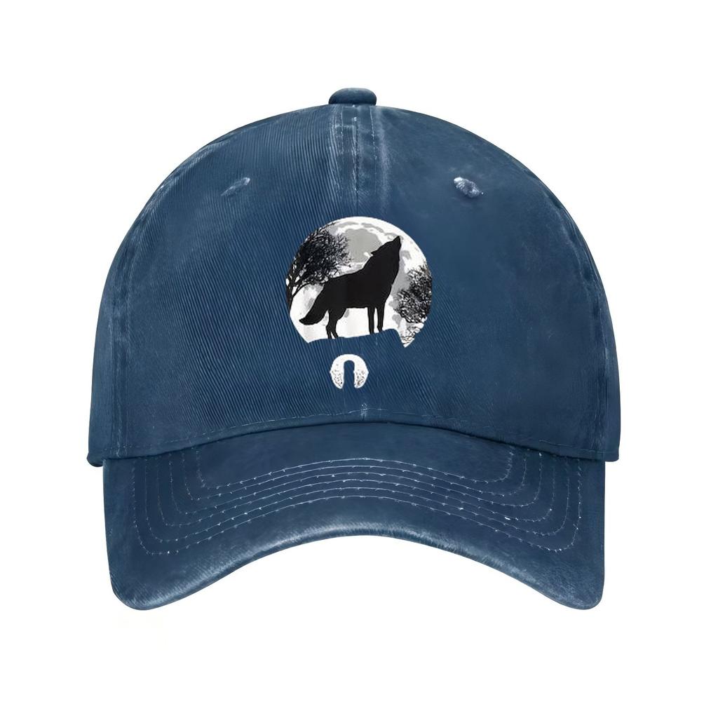 Wolf Howling At Moon Baseball Cap Unisex Adjustable Cotton Casual Black Denim Hat for Outdoor