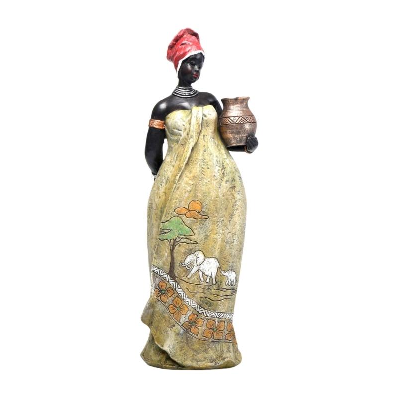 African Women Sculptures Exotic Tribal Lady Figurines Statue Collectible Art Crafts Desktop Ornament Home Office Decors
