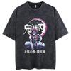 Women'S Vintage Anime Print Acid-Washed T-Shirt Washed Cotton Short-Sleeved Streetwear Top Manga Fashion Oversized T Shirt