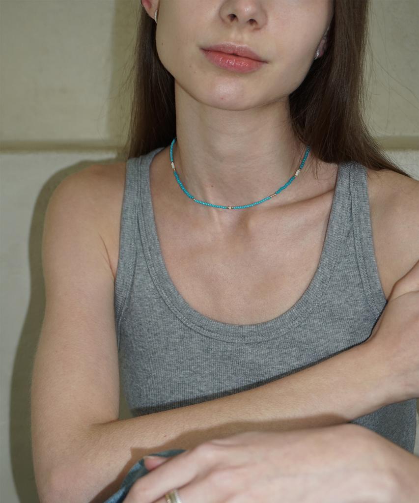 Ourpierre Love Skinny Bead Necklace Sky Blue