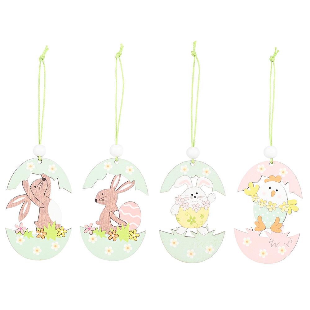 Easter Wooden Enchanting Hanging Decorations Including Cute Rabbit And Designs Chick