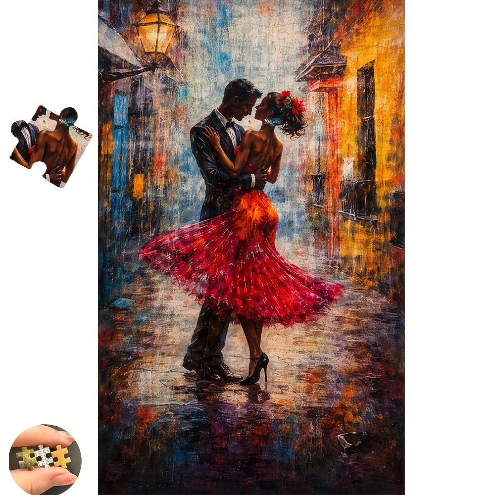 500-1000pcs Jigsaw Puzzle Suitable for & Families - "Rainy Night Alley Dance" Challenging Brain with Complex Picture, Portable Rectangular Box for Dec