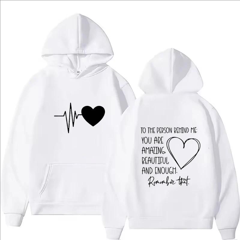 2025 Women New Heartbeat Printed Hoodie Autumn Winter Casual Loose Fashion O-Neck Long Sleeve Tops Pullover Fleece Sweatshirts