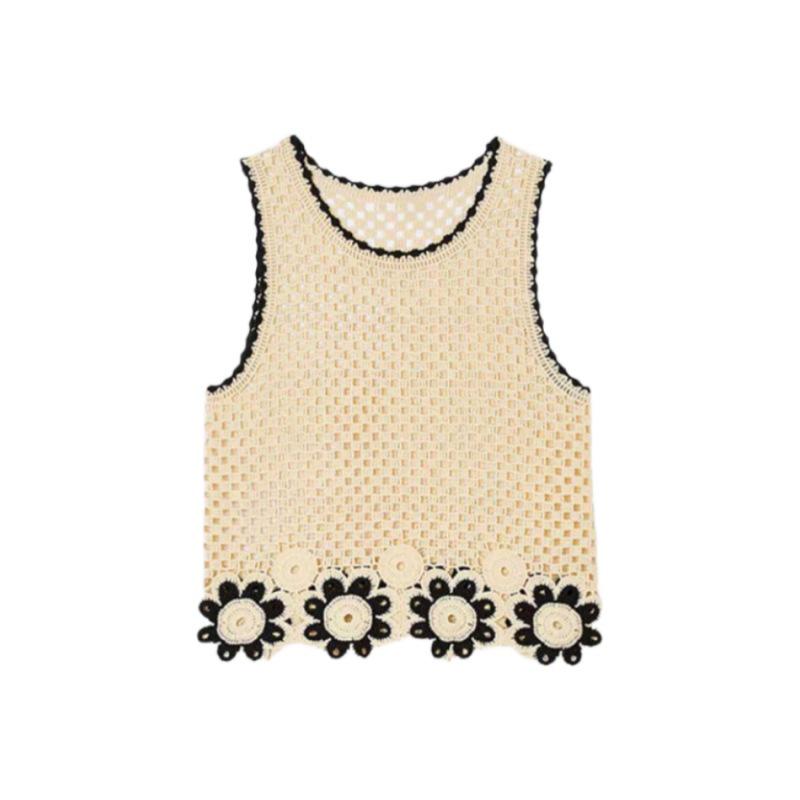 

Чжао Чжаои Чжан Цзюньнин 2024 Весна/Лето Комплект ажурной вязаной майки и брюк широкого кроя для женщин One size