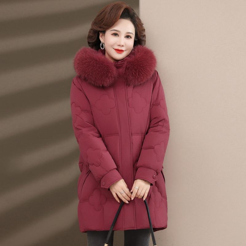 

Новый пуховик для мамы, женская одежда, для среднего и пожилого возраста, зимний, средней длины, удлиненный, утолщенный, с воротником из лисьего меха, пуховик из белого утиного пуха 4XL кирпич красный