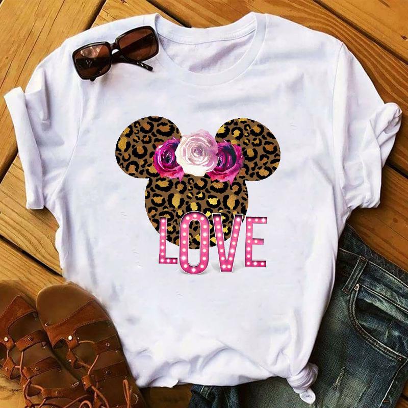 Summer 2025 Fashion Leopard Flower Sweet Love You Lady Ladies Womens Tee T-Shirt Graphic Female Valentine's Day Top T Shirt Gift