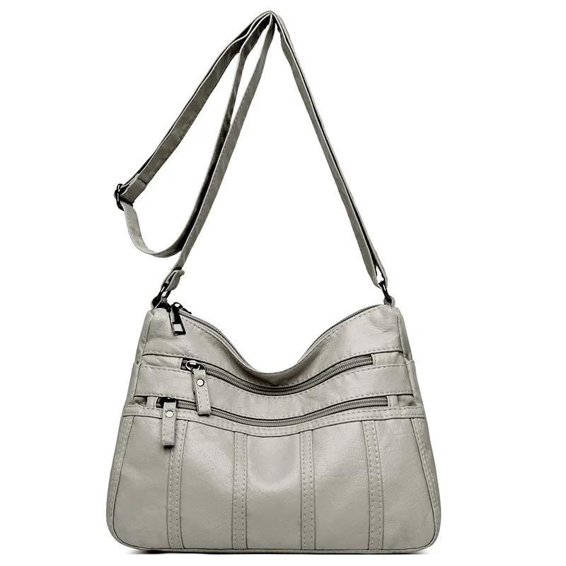 Fashion Soft Leather Crossbody Bags for Women 2026 Casual Female Multi Pocket Messenger Bags Retro Handbags Ladies Shoulder Bags