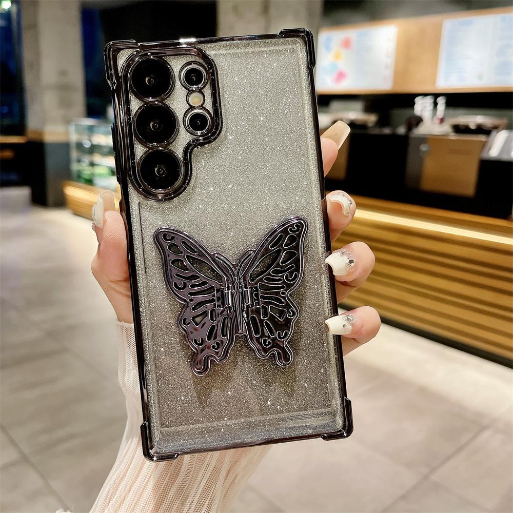 Suitable for Samsung S25EDGE Mobile Phone Case S25FE Butterfly Stand Gradient Glitter Shell A55 Four Corner Anti Fall Protection