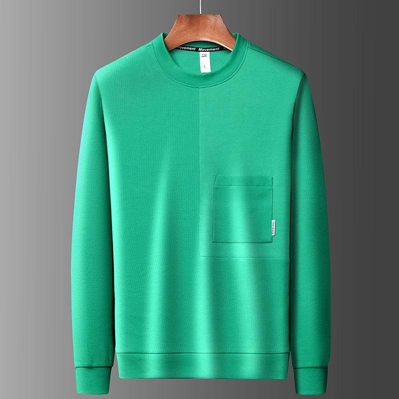 Spring New Style Youth Cotton Boys' Round Neck Sweatshirt Men's Long-sleeved Solid Color Pullover Real Pocket Bottoming Shirt