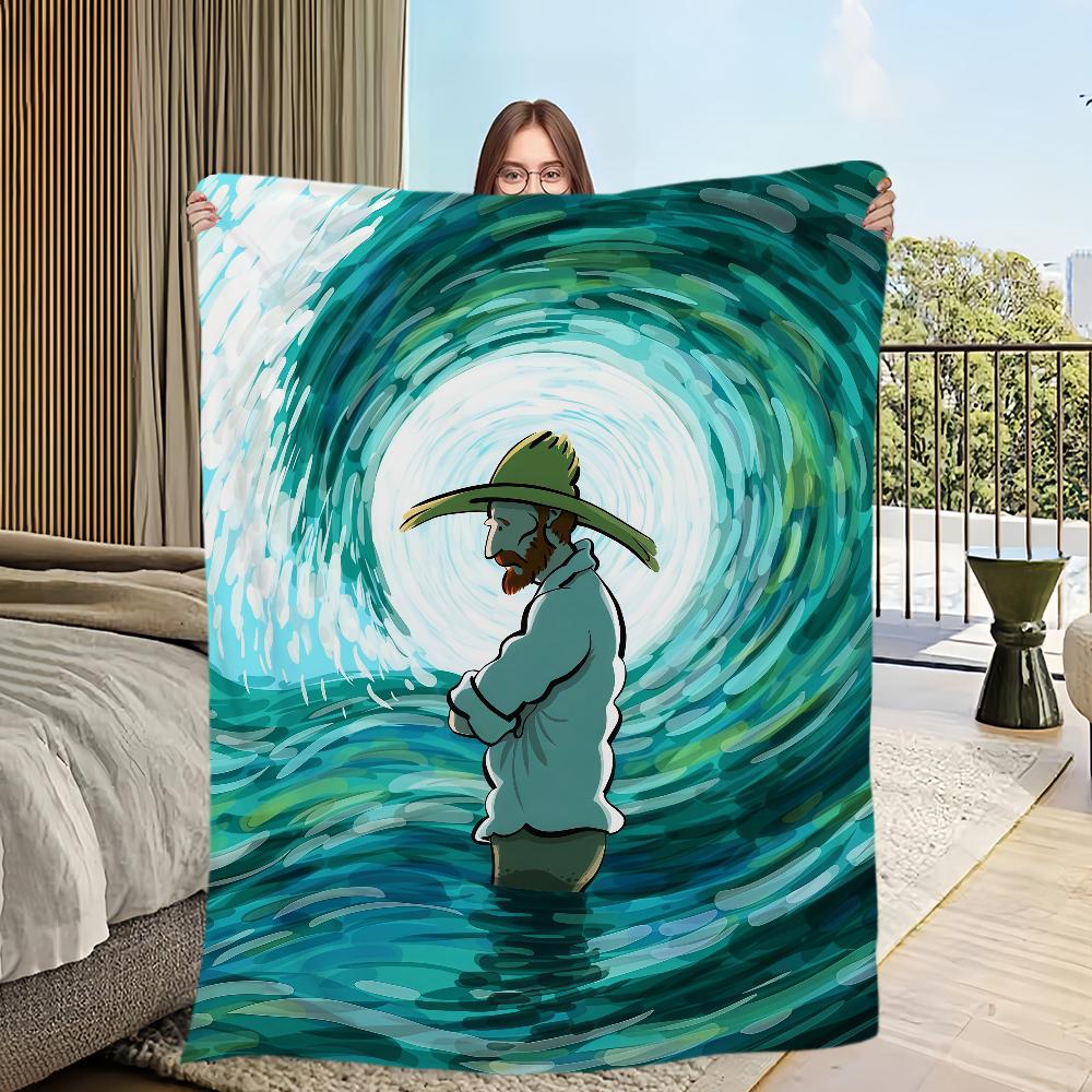 

Vintage Starry Sky Painting Flannel warm soft plush blanket sofa living room hogar V-Van Gogh office bedroom travel gift home 75x90cm