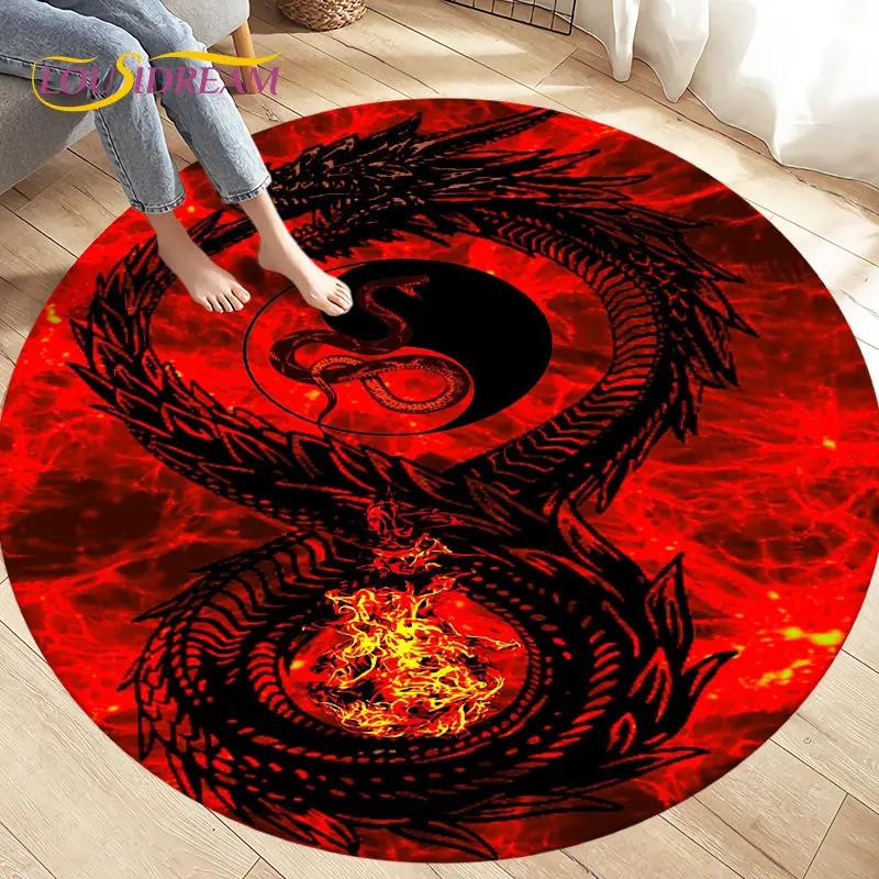 3D Cartoon Mysterious Dragon Area Rug,Round Carpet Rug for Living Room Bedroom Sofa Decoration,Kid Play Game Non-slip Floor Mat
