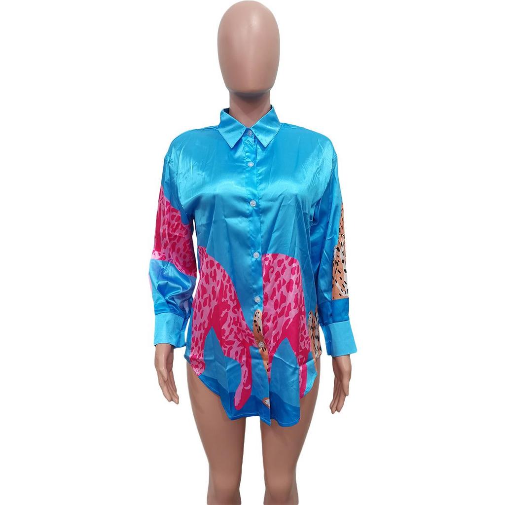 BN248 Leopard Print Button Shirt Dress - European & American Women's Fashion