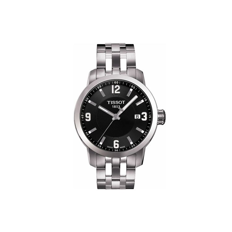 Tissot Men's Black Prc 200 Series Quartz Movet 200M Water Resistant Watch 39Mm Dial Stainless Steel Case Stainless Steel Bracelet T055.410.11.057.00