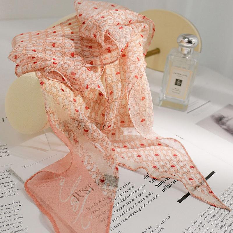 [Georgette] Spring and Autumn New Pink Circle 100% Mulberry Silk Silk Scarf Ribbon Headband Concave Scarf