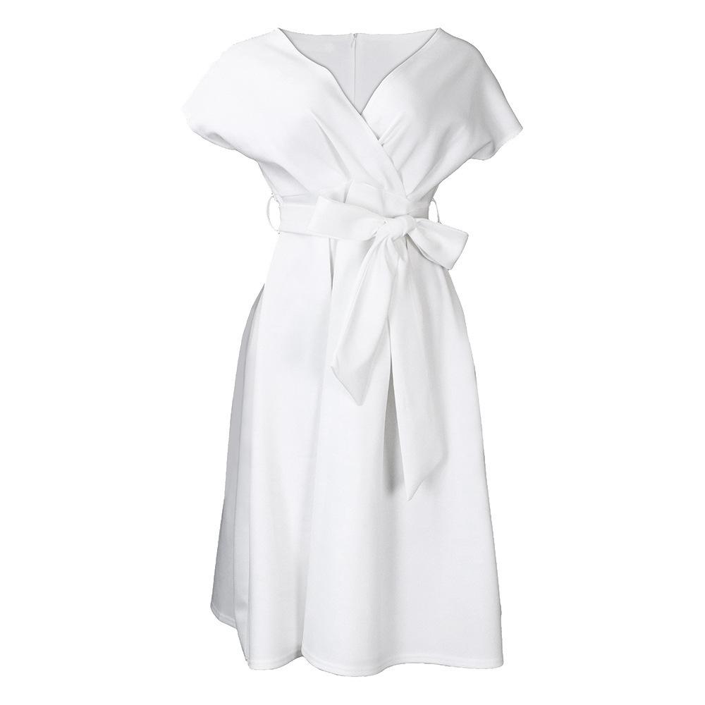 New large size women s short-sleeved V-neck off-the-shoulder big swing evening dress dress dress S