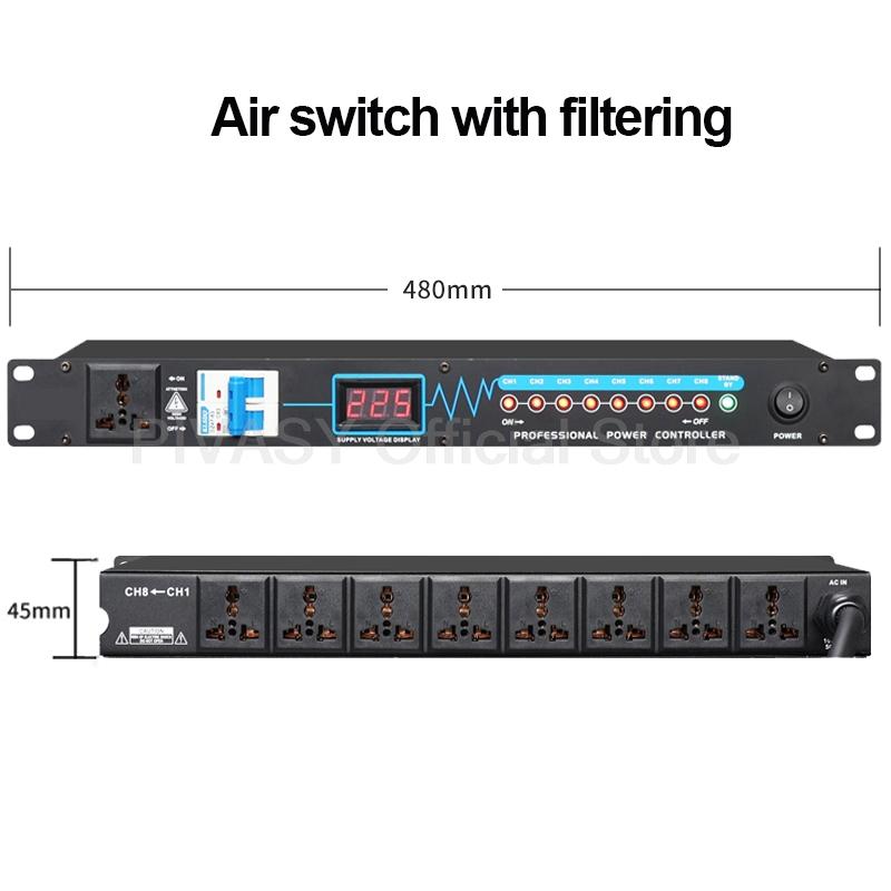 Professional 8 Channel High Power Equipment Power Supply Controller 10-way Power Sequencer With RS232 Serial Port for Stage