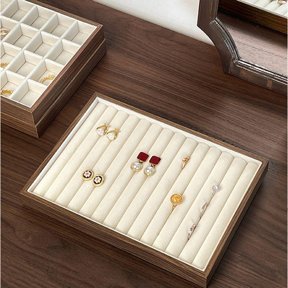 Solid Wood Earrings Storage Holder Velvet Lining High-end Necklace Organizer  Show case Props