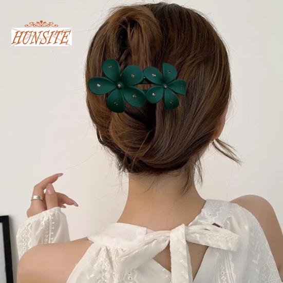 Women Hair Grip Flower Decor Solid Color Anti-slip Hair Decoration Frosted Texture Rhinestone Decor Anti-crack Lightweight Hair Styling Tool