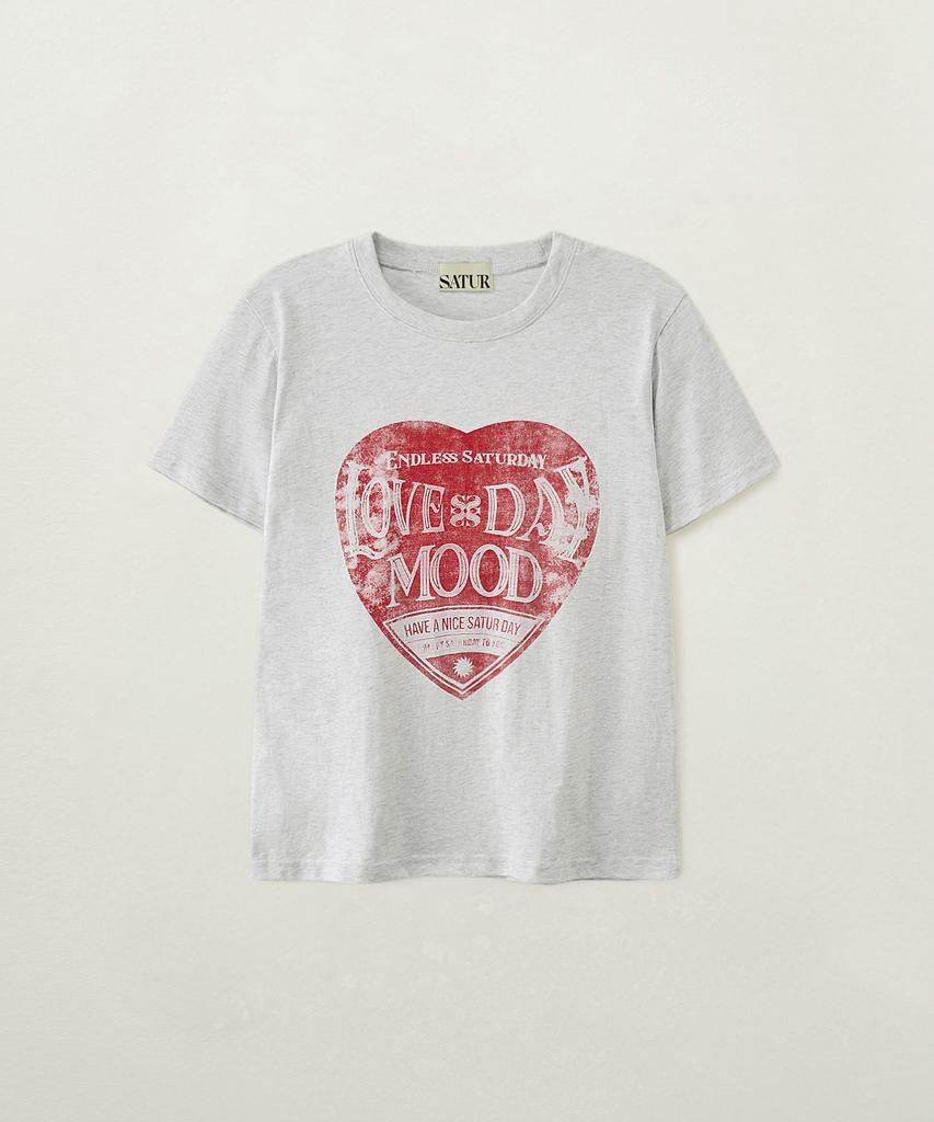 Seteo Saturday Retro Mood Graphic Short Sleeve T-Shirt Melange White